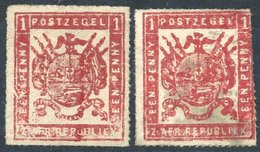 1870 Viljoen Medium Paper Fine Roulette 1d Rose-red, Fine Unused (expertise) And 1d Carmine Red, Used, SG.18, 18a. Cat.  - Autres & Non Classés