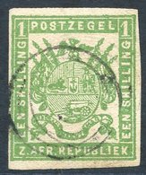 1875-77 Coarse Soft White Paper, Imperf 1s Yellow-green, FU, SG.71. (1) Cat. £180 - Autres & Non Classés