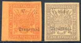 1877-79 Imperf 1d Red/orange, Fine M, Large Margins (part Sheet Margin At Left), Also 3d Mauve/buff Imperf, Large Margin - Autres & Non Classés