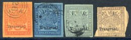 1877-79 V.R Transvaal Imperf Ovpt Type 7 (sloped V.R) 1d Red/orange, 6d Blue/blue, 3d Mauve/green, All Good Used, Also R - Autres & Non Classés