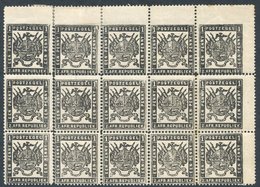 1883 Celliers 1d Grey, Top Right Corner Block Of Fifteen, Fresh M, Mainly UM, Imperf Between Stamps & Margins At Top And - Autres & Non Classés