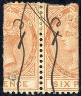 TOBAGO 1880 1d On Half 6d Orange Pair, Each Neatly Cancelled With Pen Stroke, Right Half Defective At Top But A Rare Mul - Autres & Non Classés