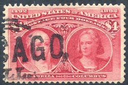 1893 Columbian $4 Bright Carmine, FU With CHICAGO Cancel, SG.249. (1) Cat. £1300 - Autres & Non Classés