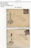 1881-1950 Small Collection Of Hand Illustrated Covers, Mainly Pen & Ink With 1d Lilacs, Subject Matter Incl. Lighthouses - Otros & Sin Clasificación