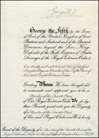 KING GEORGE V Signature As King At The Head Of Two Pages Dated 1923 Nominating Harry Clifford Longden Esquire To Be A Me - Autres & Non Classés