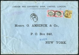 1905 Reg Cover From London To New York, Franked KEVII 3d, 1s (pair), Tied Lombard St. Oval Registered D/stamps, Adhesive - Other & Unclassified