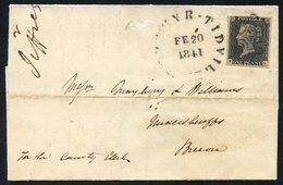 1841 Cover From Merthyr Tydfil To Brecon, Franked Pl.7 RL, Clear To Good Margins, Cancelled Black MC And Alongside Merth - Autres & Non Classés