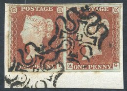 1841 1d Red Brown AE/AG Horizontal Pair With Good To Large Margins, Tied To Piece By Two Strikes Of The No. 11 In Maltes - Autres & Non Classés