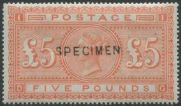 1867-83 £5 Orange (DG) Optd SPECIMEN Type II, Fresh Looking Example With Full O.g, SG.137s. - Autres & Non Classés