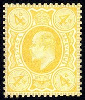 1910 4d Colour Trial, VF Example Printed In Yellow On Gummed Crown Wmk Paper. Following Complaints About The Issued Colo - Autres & Non Classés