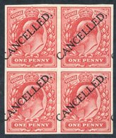 1911 Harrison 1d Imperf Block Of Four, Optd CANCELLED Type 21, M (2x UM), Spec M6t. (4) Cat. £600+ - Autres & Non Classés