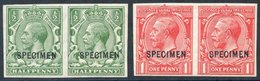 1912 ½d + 1d Values, Each UM Imperf Pairs, Optd SPECIMEN Type 26, Spec. 14u & N16u. (4) Cat. £360. - Autres & Non Classés