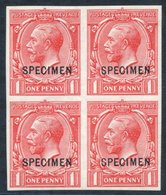 1912 Royal Cypher 1d Imperf Block Of Four, Optd SPECIMEN (Type 26), UM Block Of Four, Spec.N16u. Cat. £360. - Autres & Non Classés