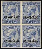 1912-24 2½d Imperf Block Of Four Overprinted CANCELLED (Type 24), Top Pair Are Creased & Gum Is A Little Toned O/w UM. S - Andere & Zonder Classificatie