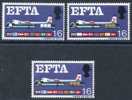 1967 EFTA 1/6d COLOUR BROWN OMITTED, Another With COLOUR TURQUOISE BLUE OMITTED, UM (SG.716e & 716pc), Normal Accompanie - Autres & Non Classés