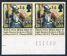 1992 Civil War 24p Pikeman Lower Marginal UM Horizontal Imperf Pair (left Stamp Vertical Crease), SG.1620a. (2) Cat. £55 - Other & Unclassified