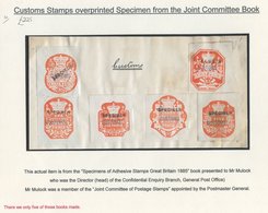 CUSTOMS 1885 3d To 5s Orange (6), All Optd SPECIMEN, On Part Page From The Committee Book. Note - There Were Only Five O - Otros & Sin Clasificación