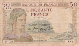 FRANCE / 50 FRANCS / CERES / 04/11/1937 / TBE - 50 F 1934-1940 ''Cérès''