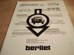 ANCIENNE PUBLICITE CAMION BERLIET 1960 - Camion