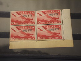 TRIESTE ZONA A - P.A. 1949/52 AEREO L. 10, IN QUARTINA/BLOCK OF FOUR - NUOVI(++) - Poste Aérienne