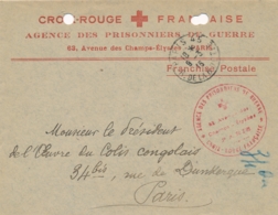 Lettre En-tête CROIX-ROUGE AGENCE DES PRISONNIERS DE GUERRE PARIS + Cachet Idem - Franchise Postale > Colis Congolais - Croix Rouge