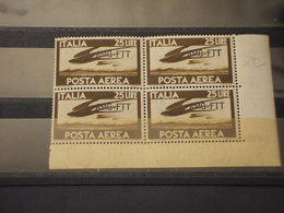 TRIESTE ZONA A - P.A. 1949/52 RONDINI L. 25, IN QUARTINA/BLOCK OF FOUR - NUOVI(++) - Poste Aérienne