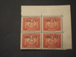 TRIESTE ZONA A - TASSE -  1949/54 CIFRA L. 25, IN QUARTINA/BLOCK OF FOUR - NUOVI(++) - Segnatasse