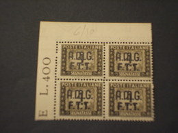 TRIESTE ZONA A - TASSE - 1947/9 CIFRA L. 4, Quartina/block Of Four - NUOVI(++) - Postage Due