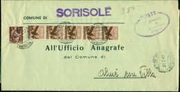 V9792 ITALIA REPUBBLICA 1947 Piego Amministrativo  Affrancato Con Democratica 10 C. (striscia Di 5) + 2 L., Da Sorisole - 1946-60: Marcophilia