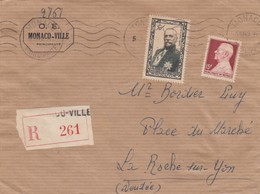 LETTRE. MONACO. 5 3 1949. RECOMMANDE MONACO POUR LA ROCHE SUR YON. Yv 305B. PA 39 - Cartas & Documentos