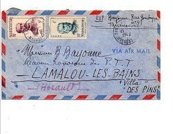 MADAGASCAR AFFRANCHISSEMENT COMPOSE SUR LETTRE AVION DE TANANARIVE POUR LA FRANCE 1948 - Brieven En Documenten