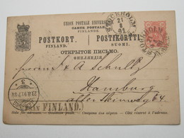 1891 , STOCKHOLM , Klarer Stempel Als Entwertung Auf Finnland Ganzsache , Nach Hamburg , Abs. Aus ABO - Lettres & Documents