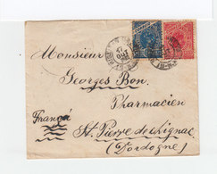 Sur Enveloppe Pour St Pierre De Chignac Deux Timbres Brazil CAD 1902. CAD St Pierre De Chignac. (1178x) - Lettres & Documents