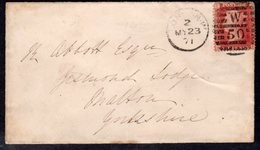 Great Britain GB 1871 Cover, 1864-79 1d Red, Plate 141, Letters BE, SG 43/4 - Storia Postale