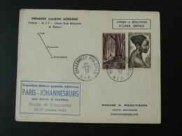 Lettre Premier Vol First Flight Cover Liaison Aérienne Brazzaville Johannesburg Par Avion à Réaction AEF 1953 - Lettres & Documents