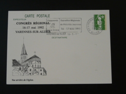 Entier Postal Stationery Card Marianne De Luquet église Flamme Congrès Philatélique 03 Varennes Sur Allier 1992 - Cartes Postales Repiquages (avant 1995)