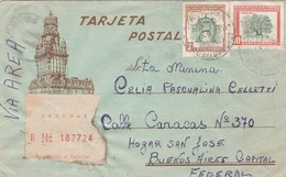TARJETA POSTAL ENVELOPE CIRCULEE URUGUAY TO ARGENTINE RECOMMANDE CIRCA 1950s  - BLEUP - Uruguay