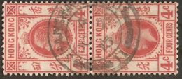 Hong Kong 1907, 4 Cents Pair King Edward Watermark Multiple Crown CA Cancelled Shanghai - Gebruikt