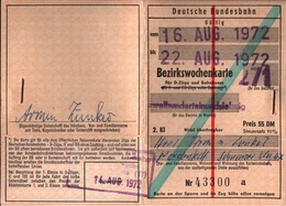 ! 1972 Deutsche Bundesbahn Bezirkswochenkarte, Hamburg, Schleswig-Holstein - Europa