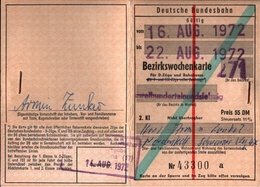! 1972 Deutsche Bundesbahn Bezirkswochenkarte, Hamburg, Schleswig-Holstein - Europe