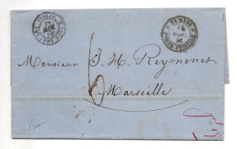 1866 - LETTRE De TUNISI / POSTE ITALIANE Pour MARSEILLE - Ostafrika