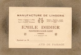 CPA - MONTHUREUX-sur-SAONE (88) - Carte De Visite Et D'avis De Passage De La Manufacture De Lingerie EMD - Monthureux Sur Saone