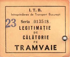 Romania, 1980's, Bucharest Tramway - Vintage Transport Pass, ITB - Historical Documents
