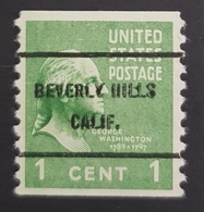 1938 - 1939 Presidential Issue, Beverly Hills California, Preoblitere, Precancel, United States Of America, USA, Used - Voorafgestempeld