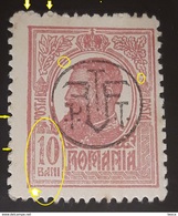 Romania 1918, Carol I , 10b Redd, Surcharge PTT, Printed Wirh Point In Right Broken  Oval Frame Hoeizontal Lines On 10b - Abarten Und Kuriositäten