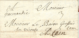 1689 -  XVIIè Louis XiV - Lettre De ROUEN - Sans Marque De Départ  Mais Avec Taxe 3 Sols   Pour Caen - ....-1700: Voorlopers