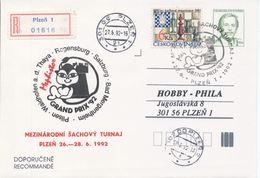J0884 - Cecoslovacchia / Interi Postali (1992) V. Havel; Plzen 1: Torneo Internaz. Di Scacchi Mephisto GRAND PRIX '92 - Enveloppes