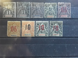 MAYOTTE 1892 - 1912, Petit Lot Type Groupe 9 Timbres Yvert 1 (×2),5,19,25,26,27,28 (×2) Btb Cote 50 Euros - Ongebruikt