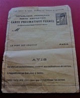 P.T.T LA POSTE ENFANTINE CARTE PNEUMATIQUE FERMÉE RÉPUBLIQUE FRANÇAISE PSEUDO ENTIERS POSTAUX Privés - Enteros Privados