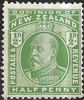 NEW ZEALAND 1907 King Edward VII - 1/2 D - Green MH - Nuevos